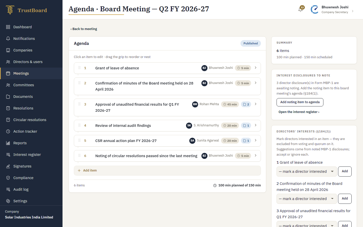 The agenda builder