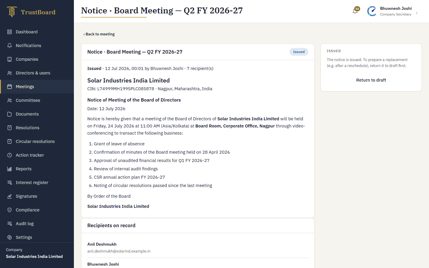 Issue the notice