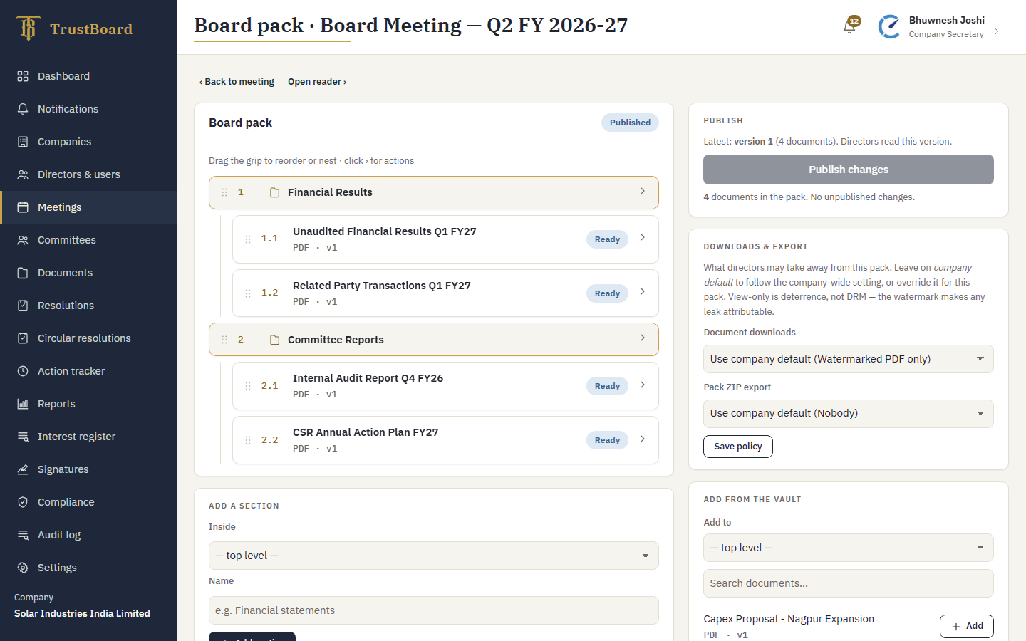 Publish the board pack