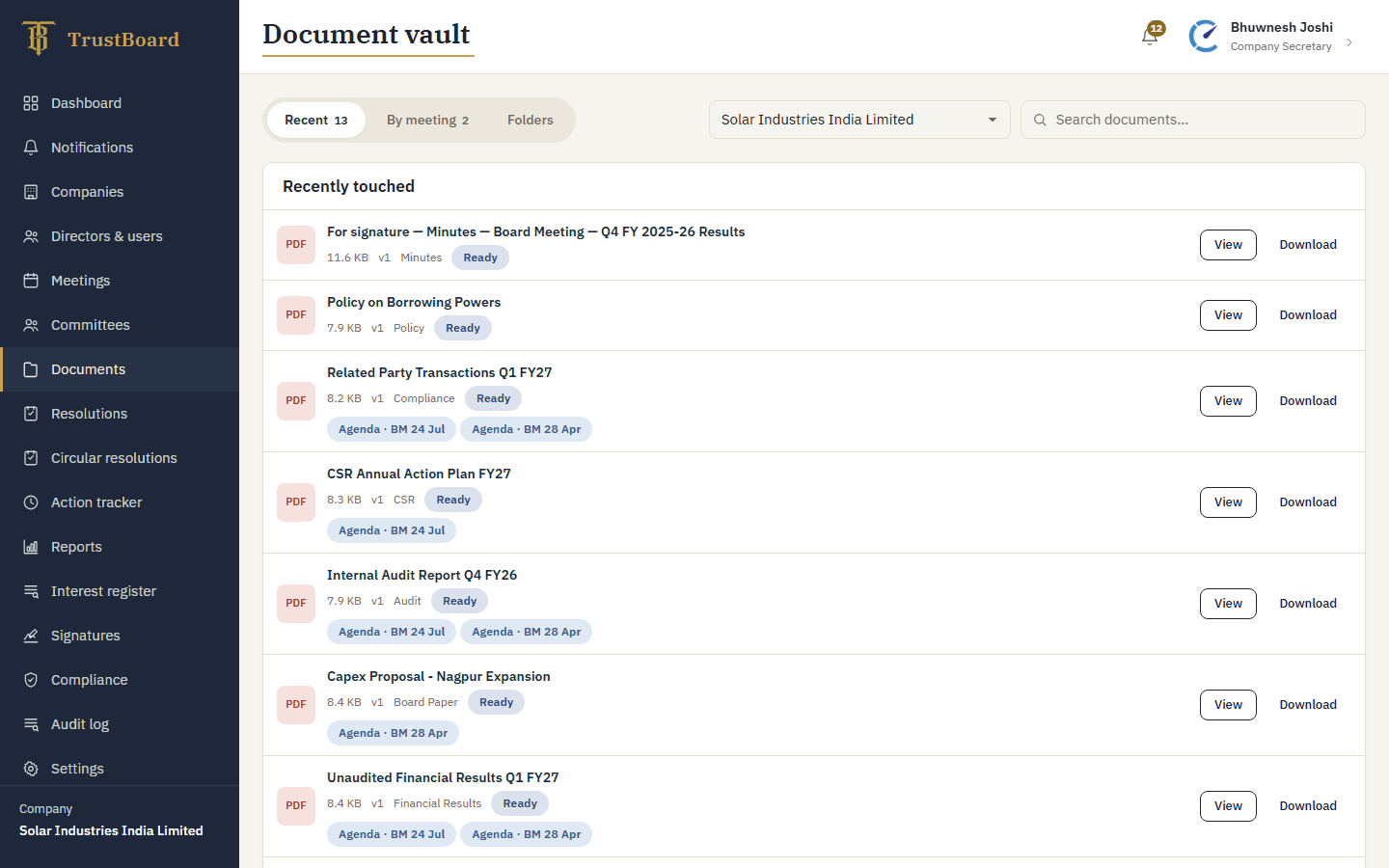 Document Vault — TrustBoard board meeting software